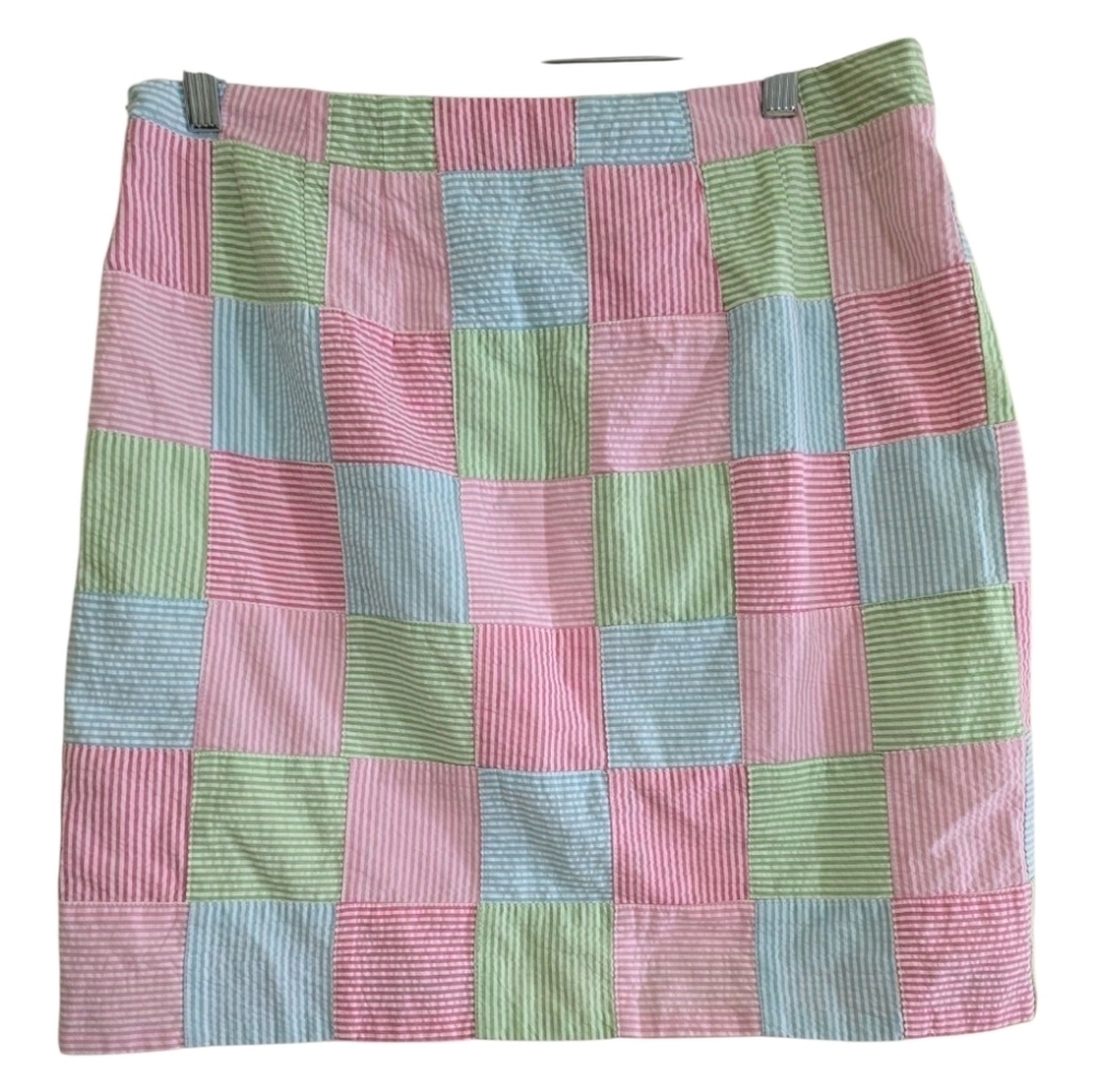 Talbots Seersucker Canvas Patchwork Stripe Skirt Size 8 Madras Summer Pastels - Picture 4 of 7